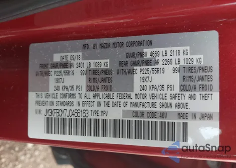 2018 Mazda Cx-5 Touring z USA, uszkodzony, nr VIN JM3KFBCM7J0466163